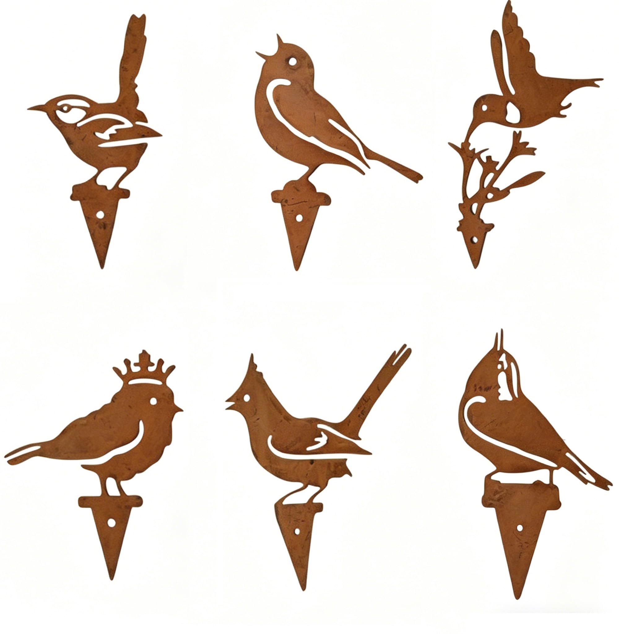 InteDesign 5 Pcs Metal Bird Garden Ornaments,Fence Toppers Rusty Birds Garden Decorations, Garden Fence Decorations, Metal Garden Ornaments, Fence Decorations Outdoor,Bird Silhouette with Screws