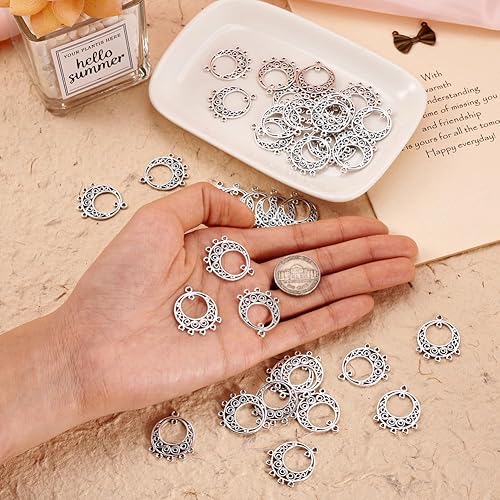 Miniatura 5 de 100 piezas de candelabros huecos de plata antigua con 5 agujeros, dijes, conectores colgantes de 0.945 x 0.787 in para atrapasueños, collares,