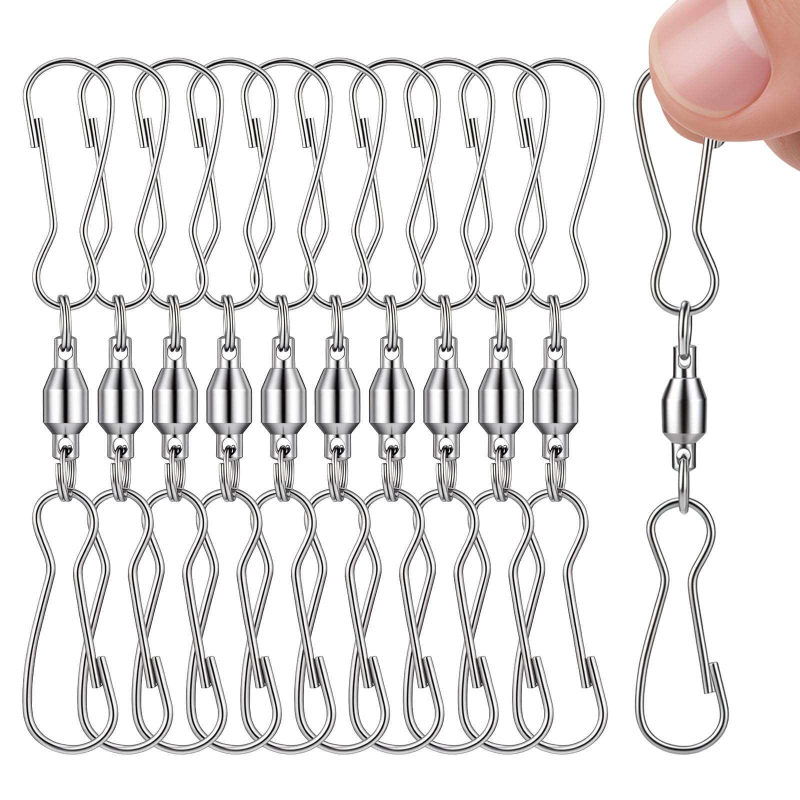 10 Stück Drehbare Haken mit Doppelclip Windspinner Drehhaken Drehbare Doppelhaken Clips Drehhaken zum Aufhängen Windsack Vogelhäuschen Blumentöpfe Drehbarer Aufhänger Dual Clip für Windspiele
