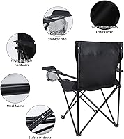 Vista 8 de YSSOA Silla de camping negra plegable portátil, XL con reposabrazos, negro
