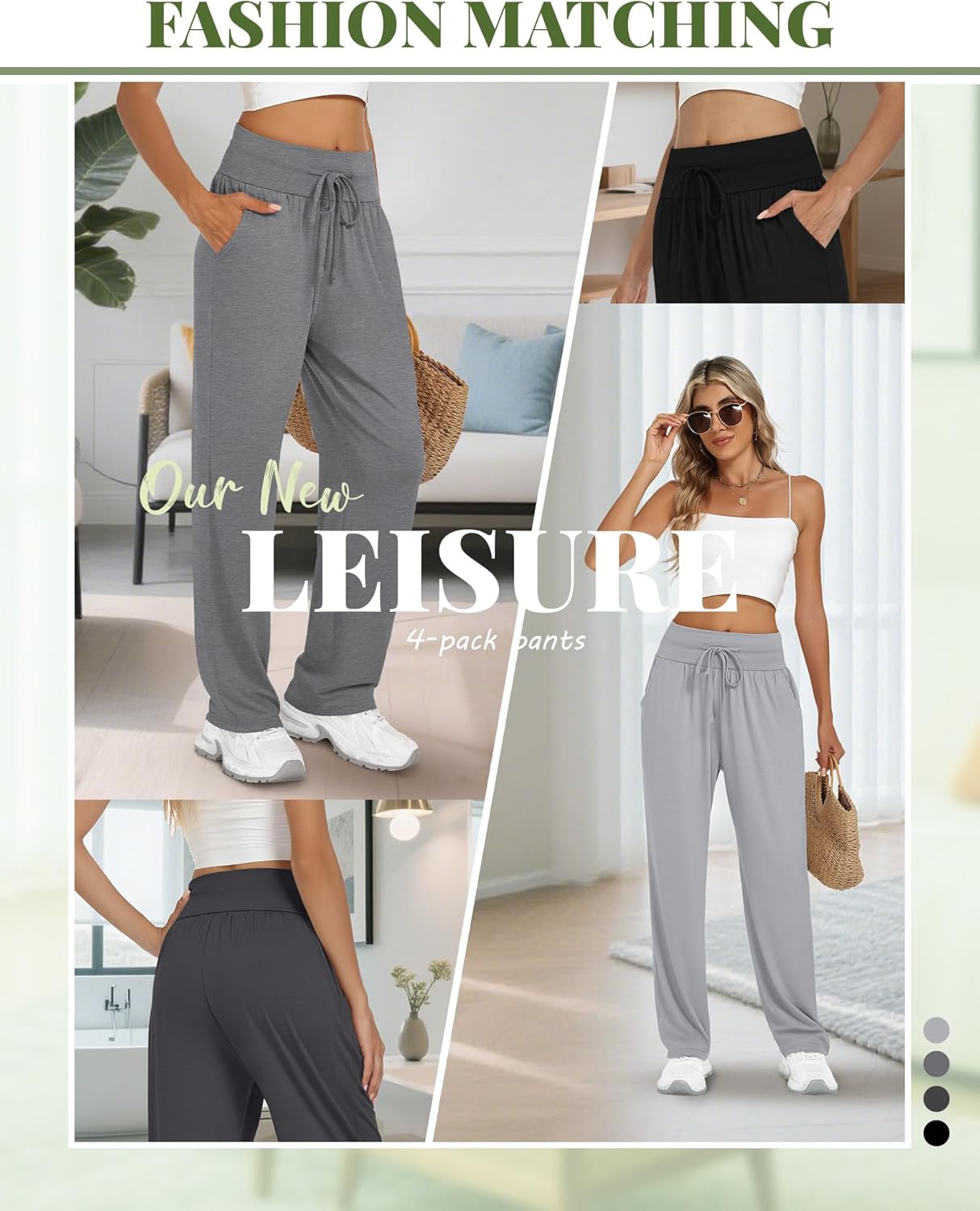 4 Pack Women's Lounge Pants, Drawstring Wide Leg Yoga Pants Sweatpants with Pockets Running Workout Legging
