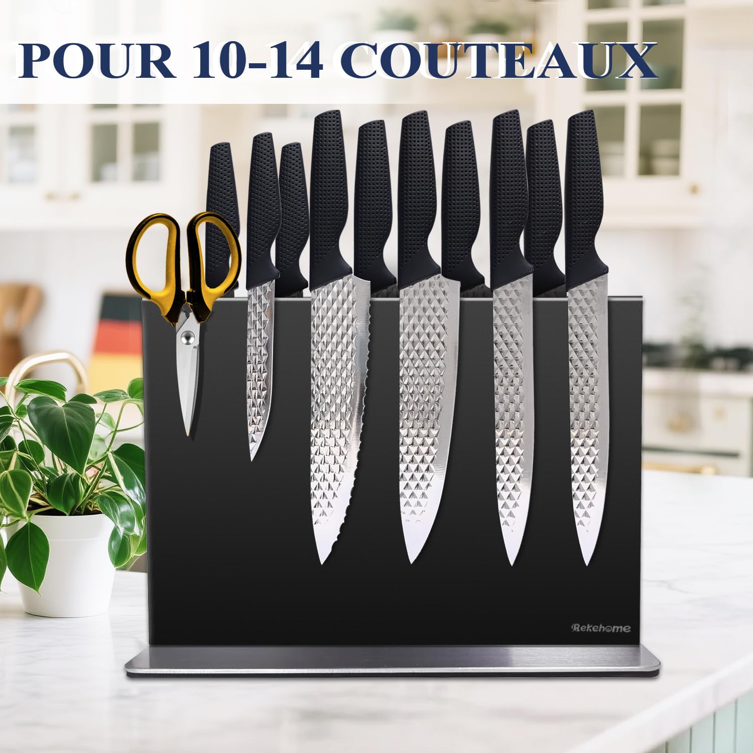 Bloc à couteaux magnétique sans couteau, 30 cm, noir, porte-couteaux magnétique en acier inoxydable 304, support magnétique puissant des deux côtés, pour une cuisine bien rangée