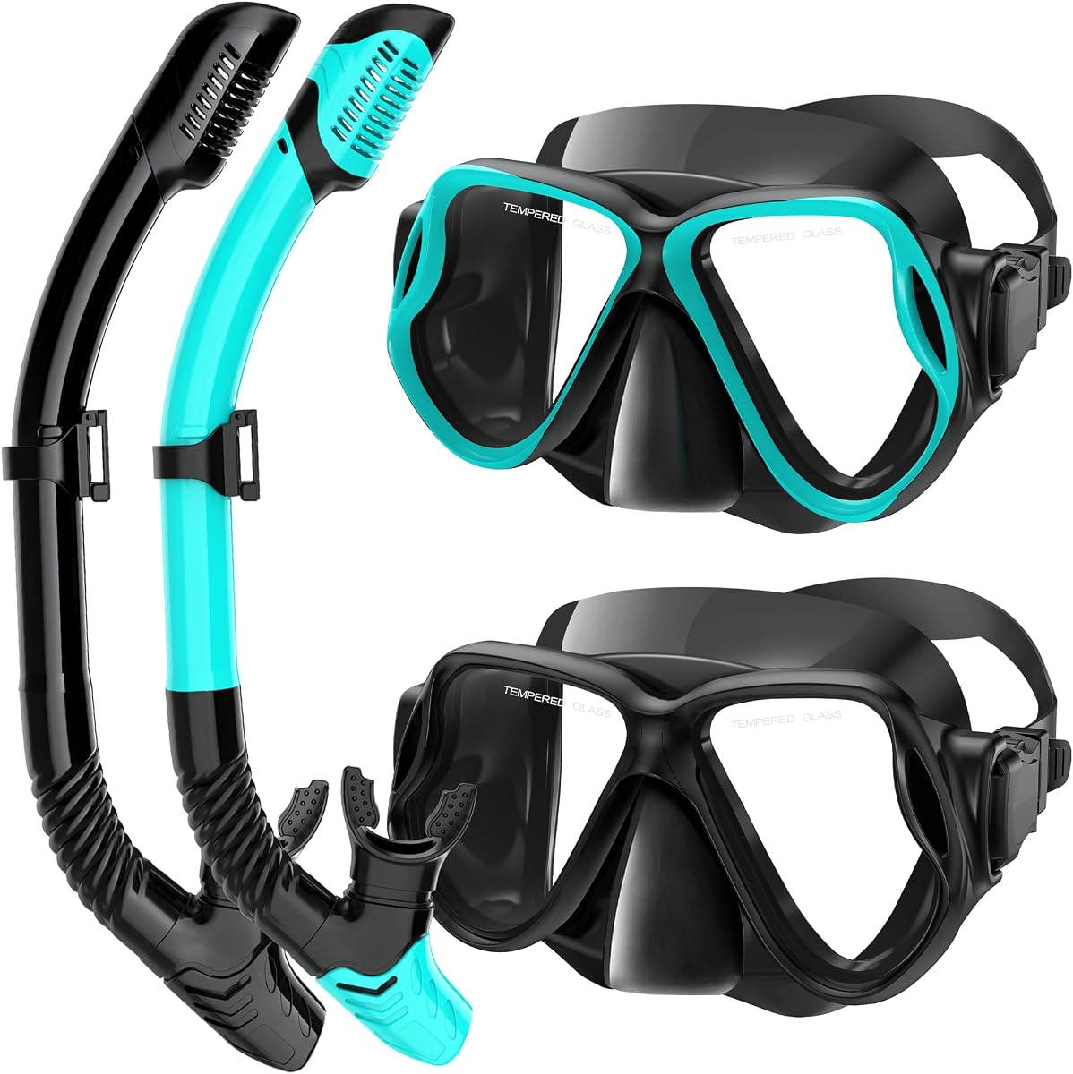 Equipo de snorkel para adultos, conjunto de snorkel con tapa seca, máscara de buceo, equipo de snorkel profesional con vista panorámica panorámica de 180 °, gafas de natación para adultos con cubierta para la nariz, máscara de snorkel para respirar libremente