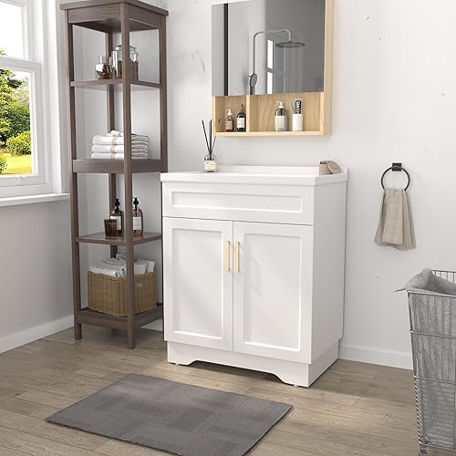 Miniatura 19 de OLD CAPTAIN Tocador de baño de doble puerta con fregadero de 24 pulgadas, gabinete de montaje rápido, blanco y gris