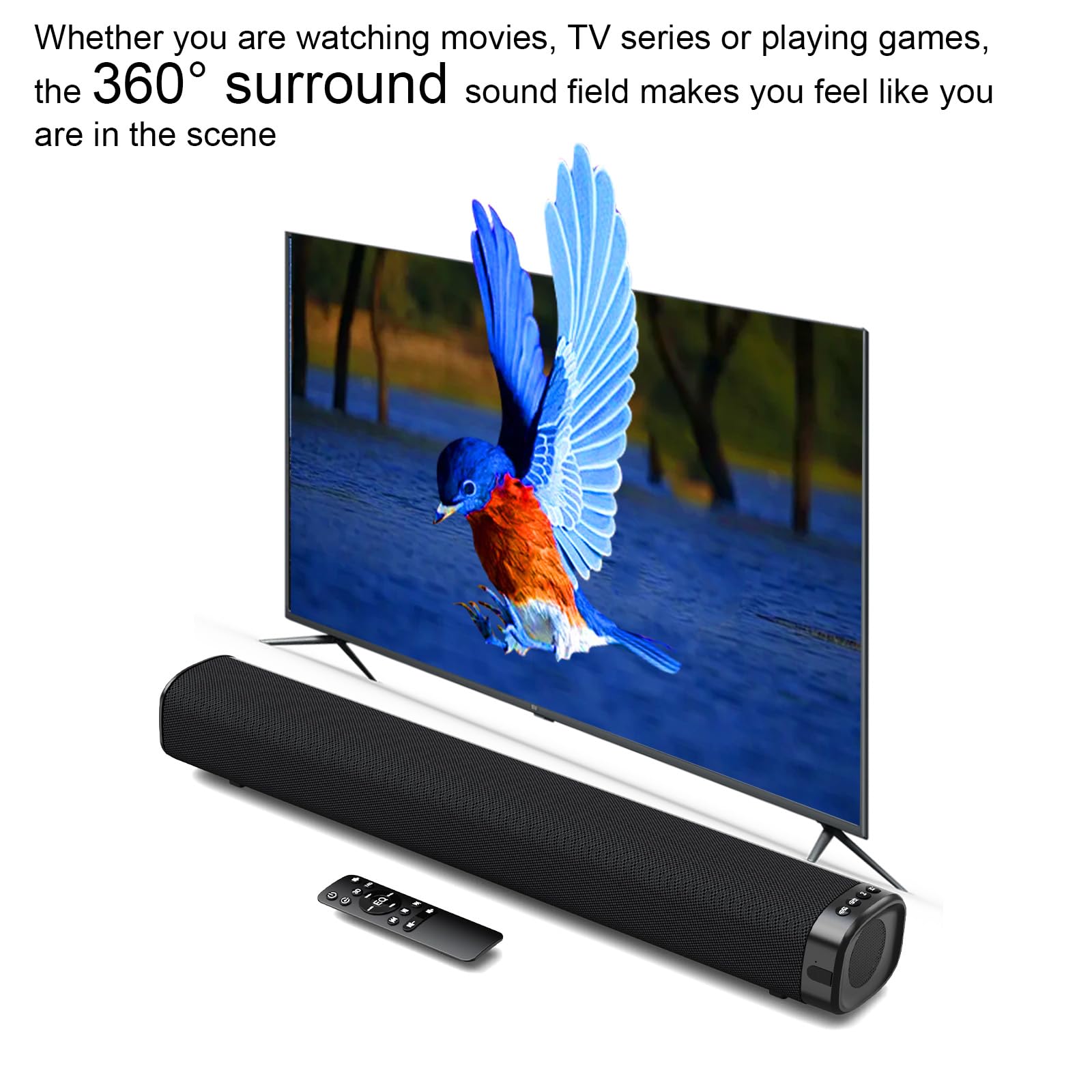 Barre de son 120 W 2.1 Surround Sound System pour TV - Audio 3D Home Cinéma avec caisson de basses sans fil, HDMI/ARC/Bluetooth/Optique, fonctionne avec Fire TV Stick et Smart TV
