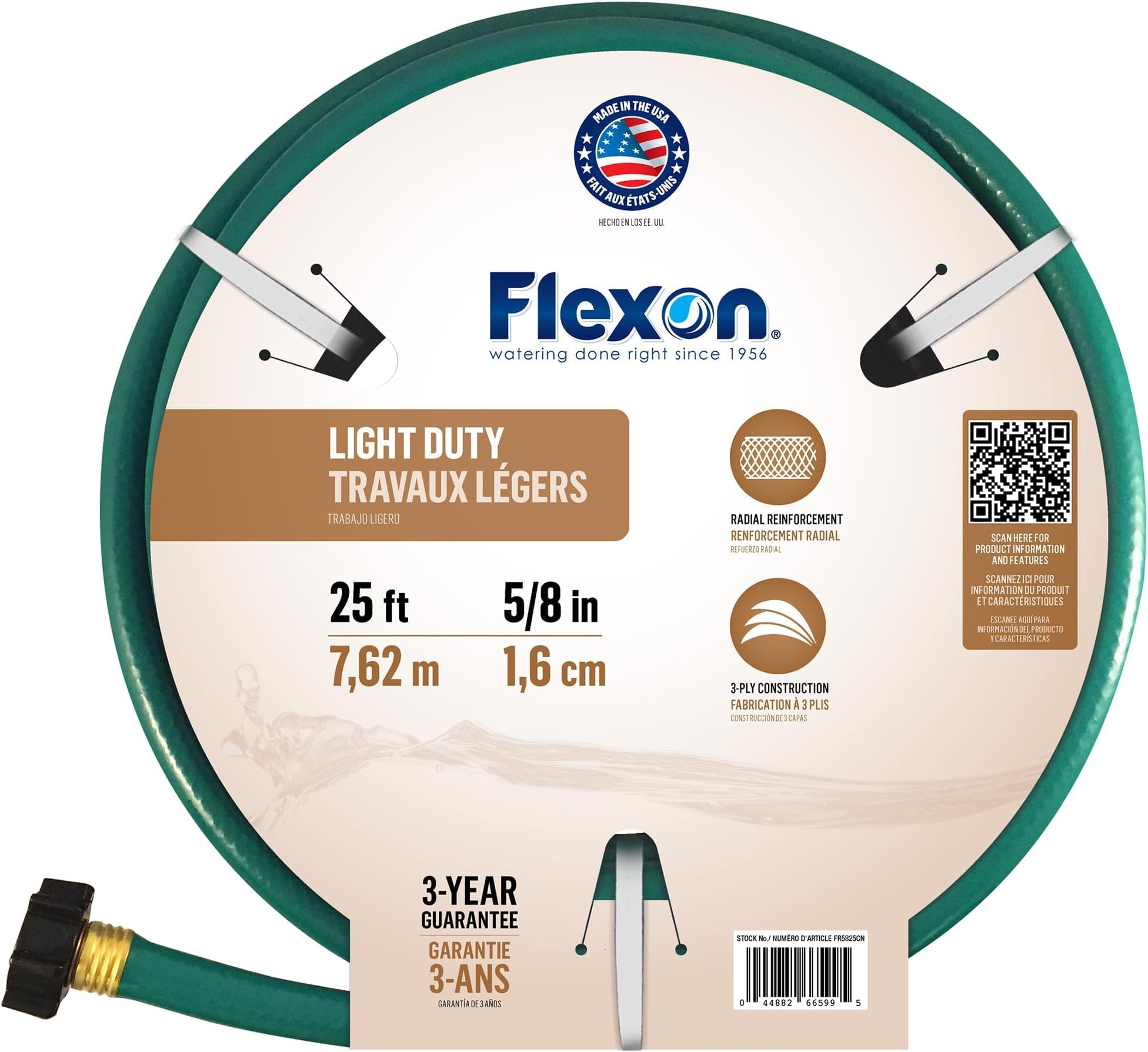 Flexon 5/8-Inch by Reinforced Garden Hose FR5825, 25ft, Green (Pack of 10)