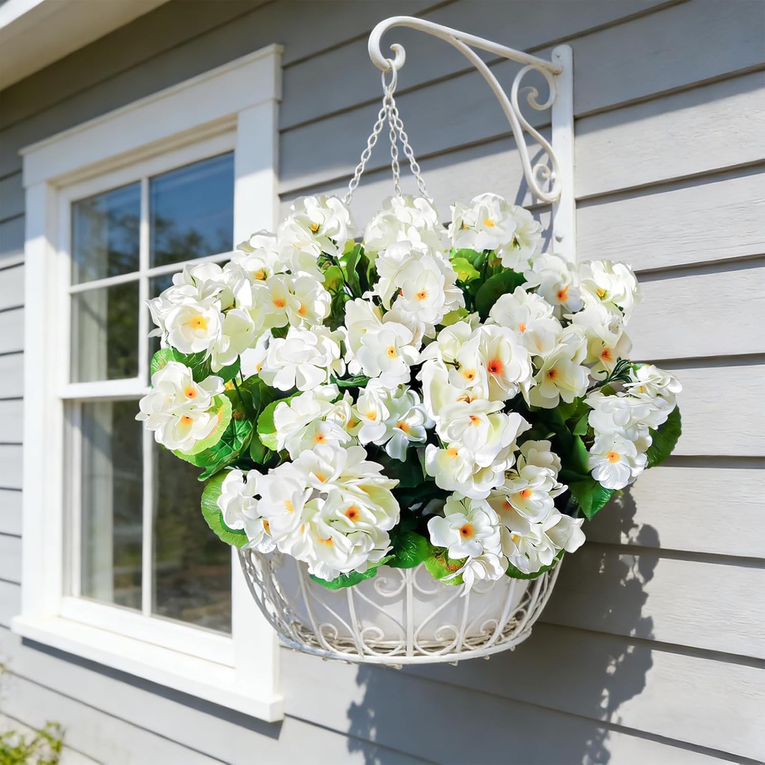 12Pcs White Artificial Geranium, Fake Outdoor Flowers, Artificial Flowers for Outdoors,Fake Plant for Outside, Silk Faux Flowers Planters UV Resistant for Front Porch