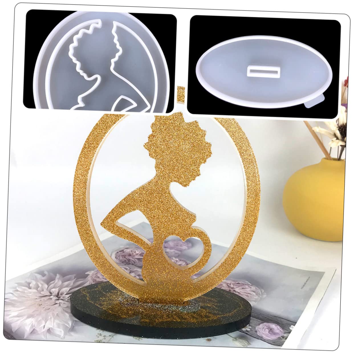 Housoutil 5 Ensembles Moule d'ornement d'amour Ornements Fondant Silicium Outil de Moulage d'ornement Moule de Parure fête des mères Moule décor Femme Enceinte Gel de silice Blanche