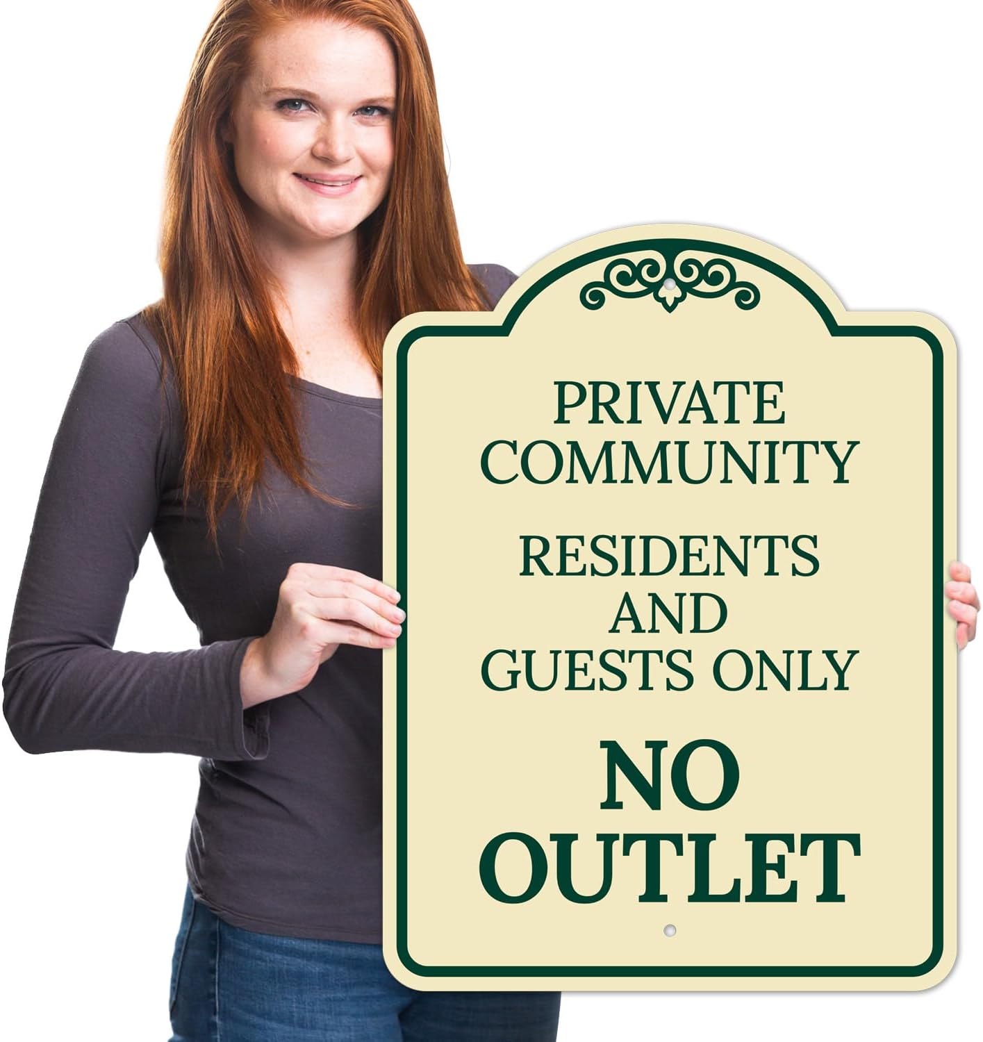 Private Community Residents And Guests Only No Outlet Décor Sign, Green Light, 18x24 Inches, ACM, Fade Resistant, Made in USA