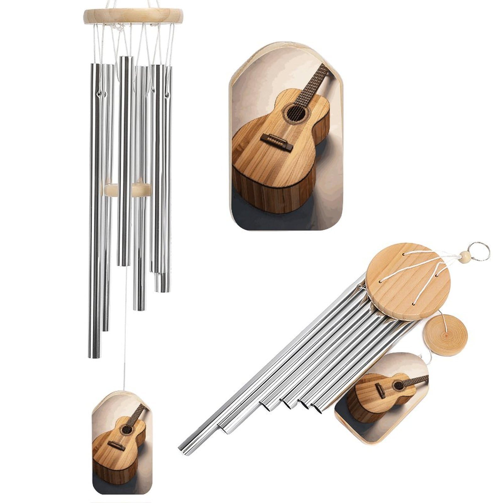 Btcowzrv Style Guitar Wooden Wind Chimes For Outside, Hanging Windchimes With 6 Aluminum Tubes, Memorial Wind Chime For Patio Backyard Garden And Outdoor Decor