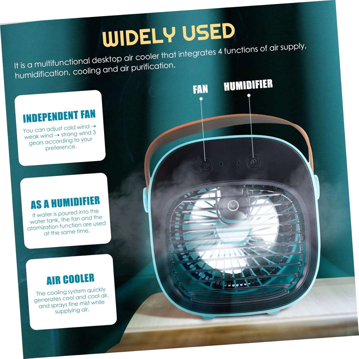 Multifunctional USB Desk Air Cooler Fan with Misting Function Portable Quiet Mini Desktop Fan for Home Office Dormitory USB Powered Cooling for Bedroom and Kitchen