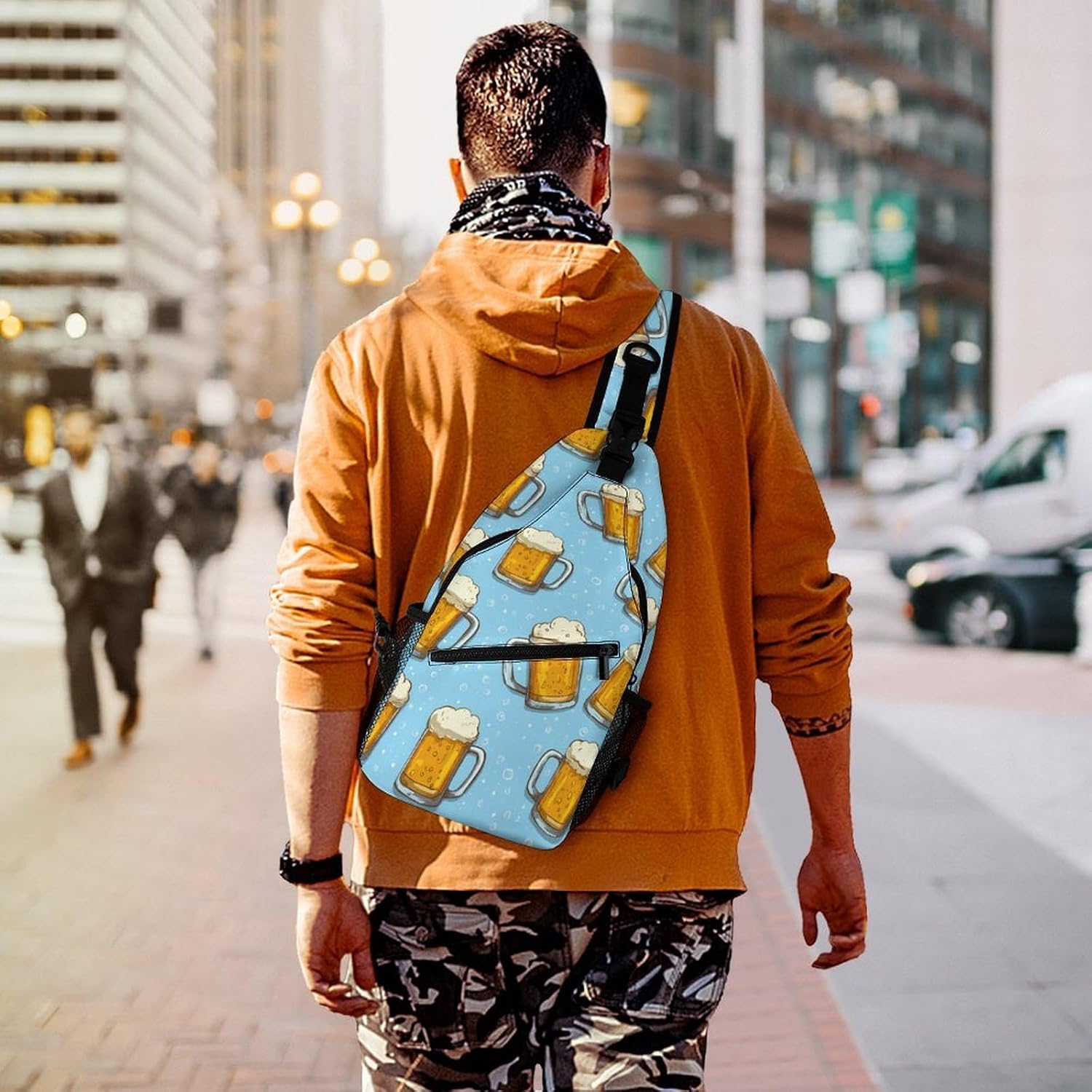 Beer Print Men Crossbody Sling Backpack Chest Bag | Travel Fanny Pack,Hiking Daypack,Print Shoulder Bags