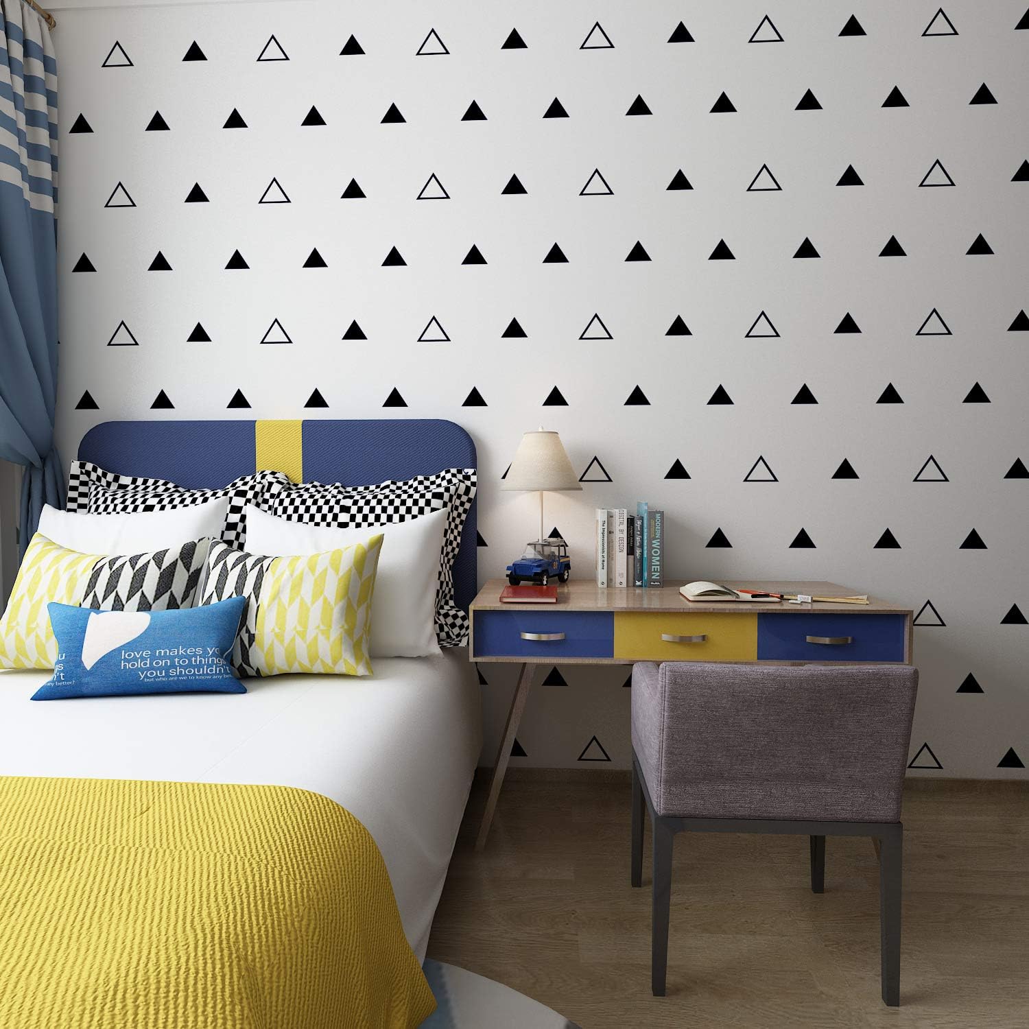 Triangles Wall Pattern Outline & Solid Vinyl Decal Stickers (Black 3"/ 4 Set of 84)