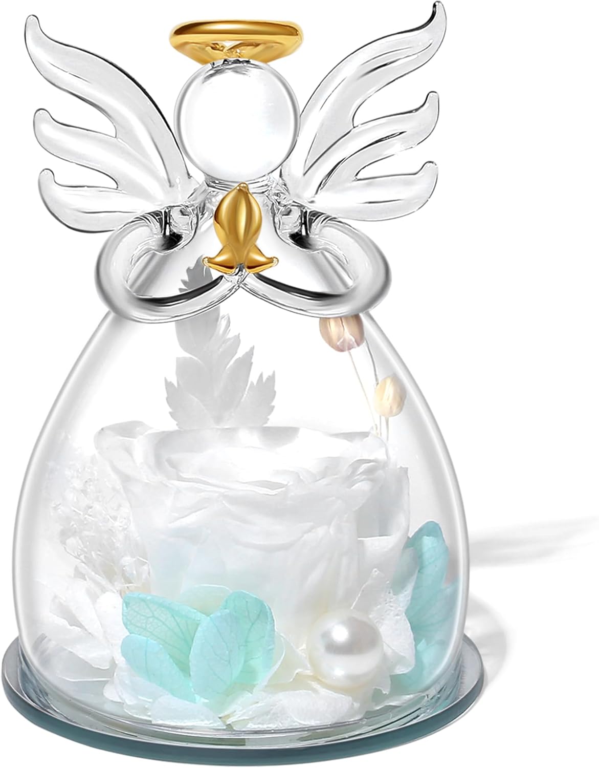 SITUMEIZI Valentines Day Rose Gifts for Her,Birthday Gifts for Women Mom,Preserved Rose in Glass Angel Figurine,Angel Mothers Day Rose Gift for Mom Grandma,White Gifts Flowers Anniversary Valentines - Image 6