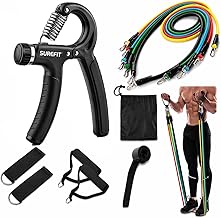 SUREFIT Hand Grip Strengthener Adjustable with Resistance Bands Set, Finger Exerciser, Forearm Trainer | Home Gym Fitness Kit for Men & Women | Strength Training, Muscle Builder & Workout Equipment (Adjustable- 5-60 Kg)