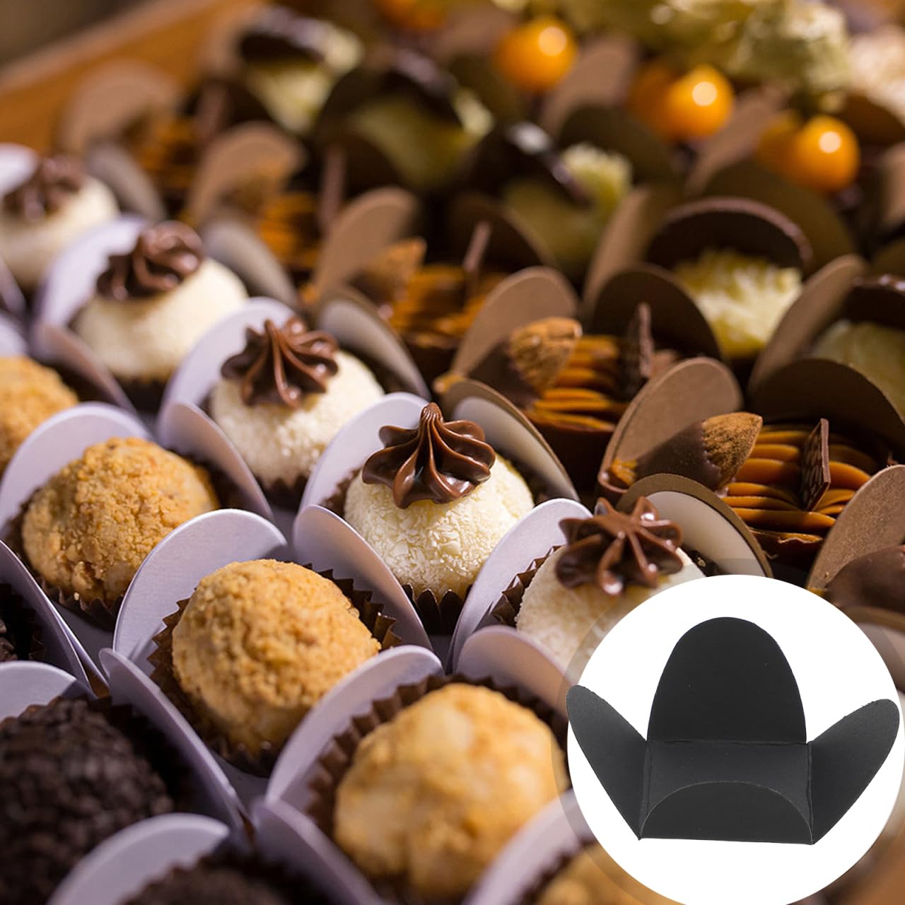 DOITOOL Lot de 200 caissettes en papier pour truffe, chocolats, bonbons, pour fête prénatale, fête prénuptiale, fête d'anniversaire, mariage