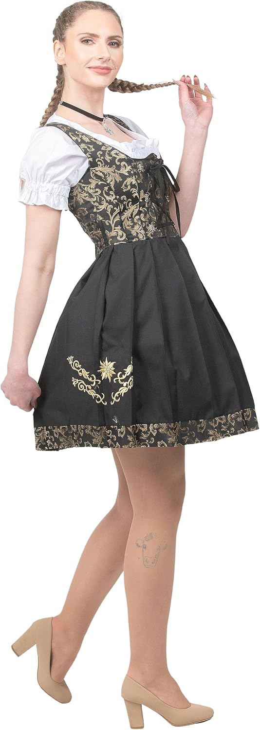 Edelweiss Creek Women’s Oktoberfest Dirndl Dress – 3-Piece Traditional German Bavarian Outfit Black & Gold - Image 5