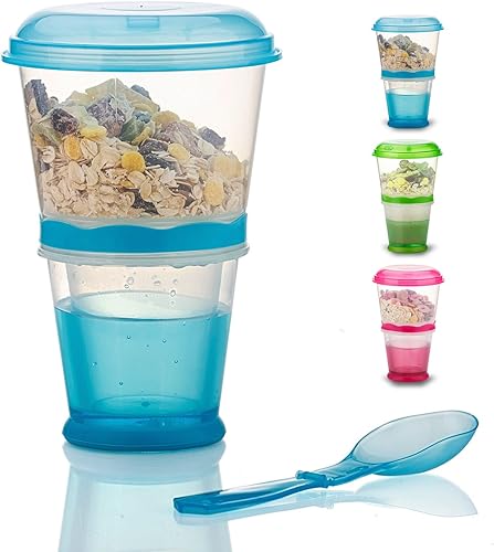 Miniatura 8 de INOGIH Cereal On the Go Tazas Desayuno-Taza portátil para bebidas Cereal To-Go Contenedor de taza con cuchara (azul)