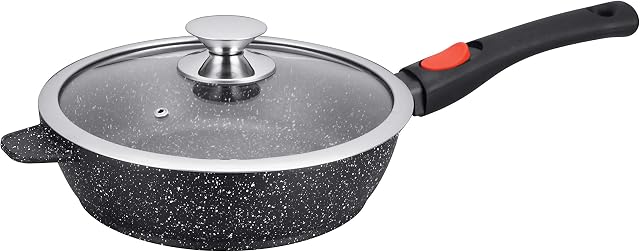 Kamberg 0008027 Frying Pan 28 cm with Removable Handle Cast Aluminium Stone Coating Glass Lid Suitable for All Heat Sources Including Induction PFOA