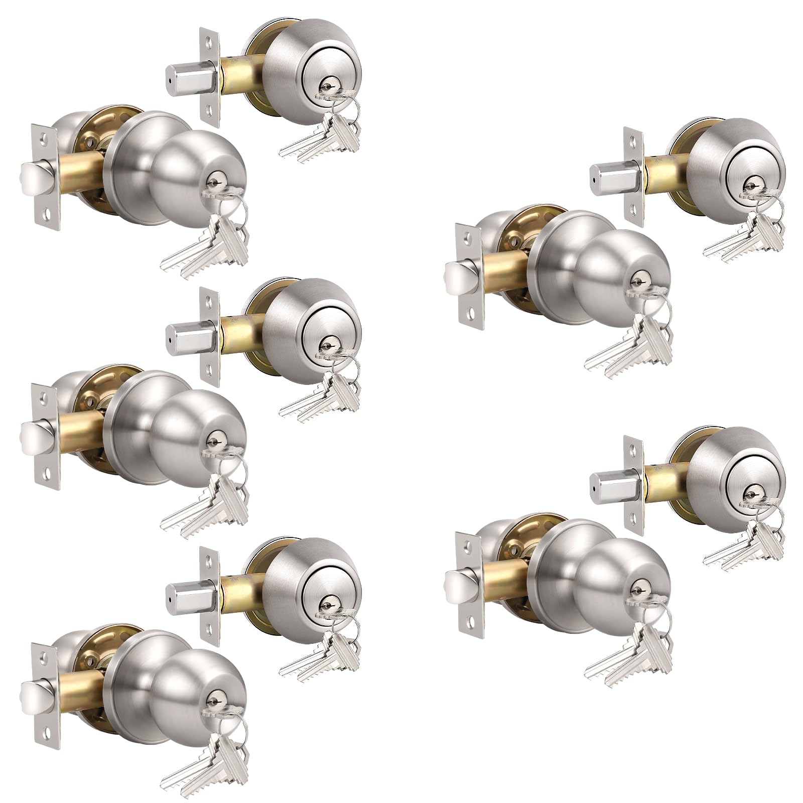 Knobonly Satin Nickel Door Knob Set - Secure & Stylish -18