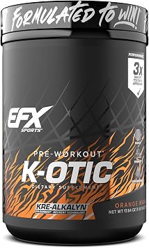 EFX Sports K-OTIC Pre Workout | with Kre-Alkalyn Creatine & Hydromax Glycerol | 300mg Caffeine + Full-Spectrum Amplifiers | 20 Servings Orange Mango