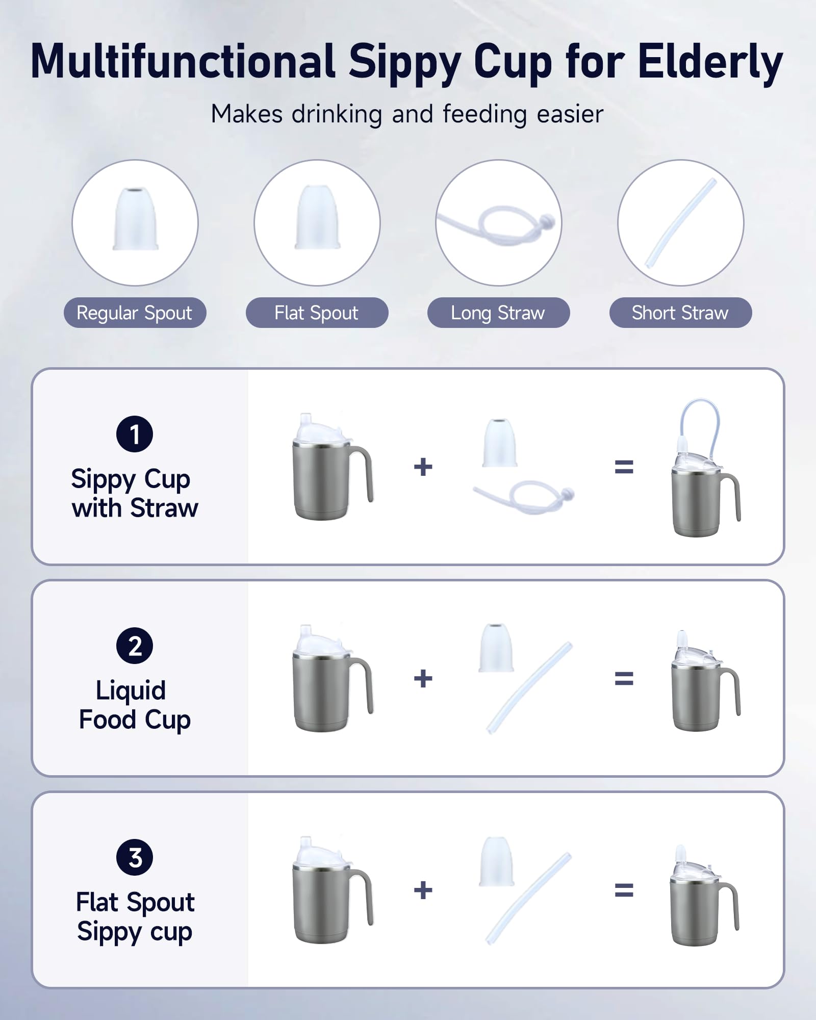 PILSAMAS Tazza multifunzione per adulti a prova di fuoriuscite per anziani, facile da afferrare, controllo preciso dei liquidi, tazza in acciaio inox con cannuccia, senza fuoriuscite, per anziani