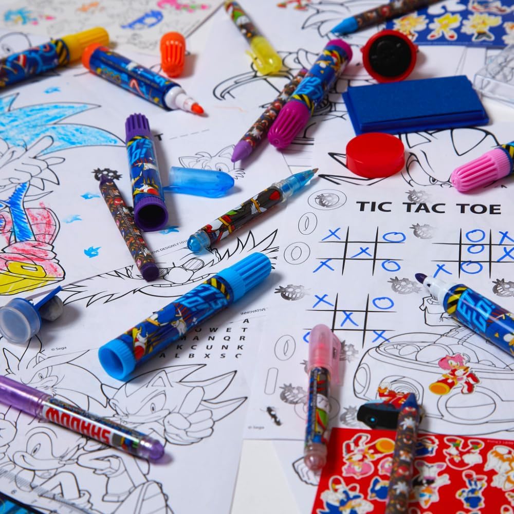 Innovative Designs Sonic The Hedgehog Deluxe Activity Set for Kids with Carrying Tin, Coloring Sheets, Stickers, & Art Supplies, 200+ Pieces