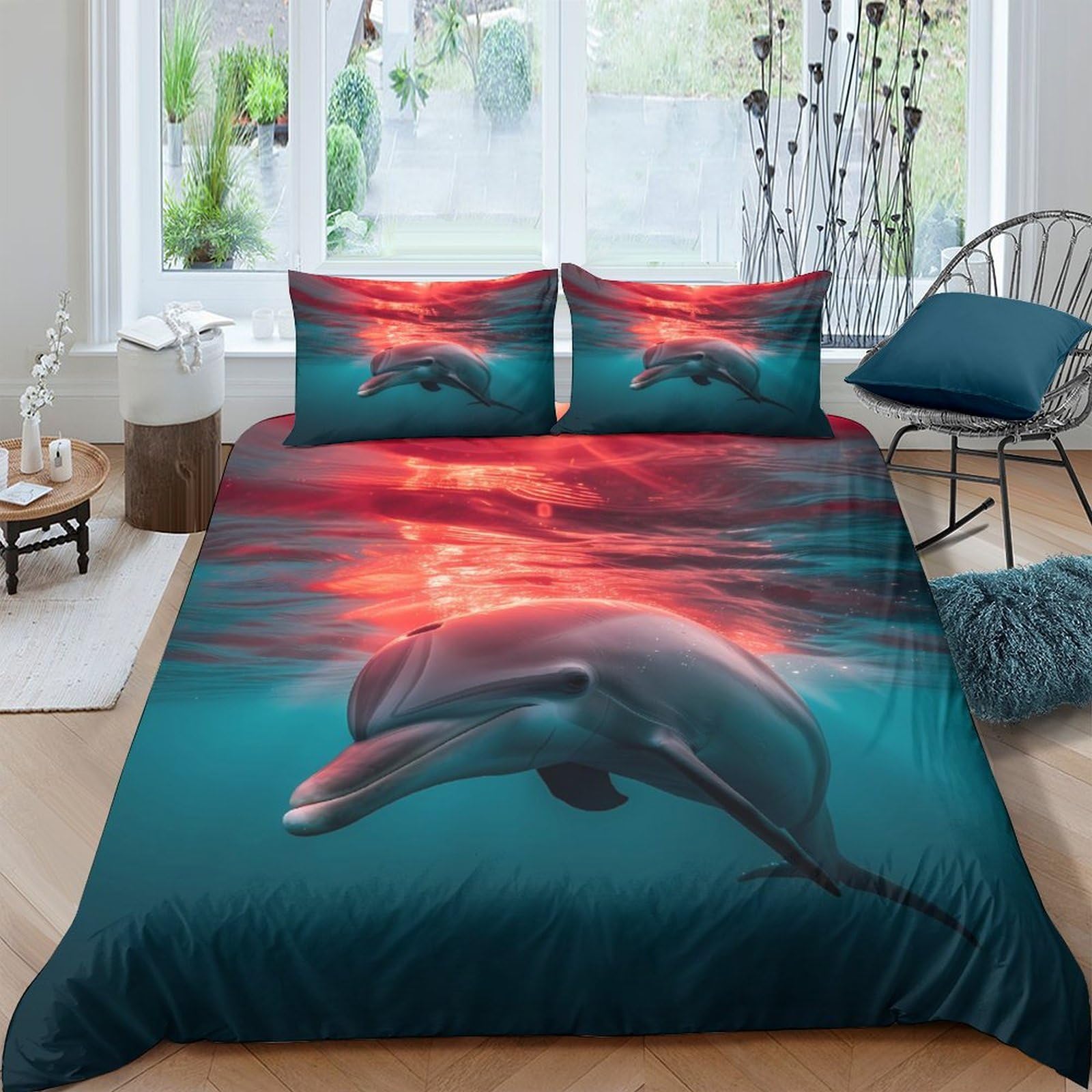 Ctjqhvkz Style-10 3D Printed Dolphin Sunset Fitted Sheet Microfiber Soft Mattress Cover For Bedroom Dorm Decorative Protection Single（135X200cm）