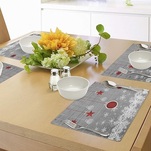 Miniatura 4 de Ambesonne Juego de 4 manteles individuales de tela lavable para mesa de comedor, tamaño estándar, gris y naranja