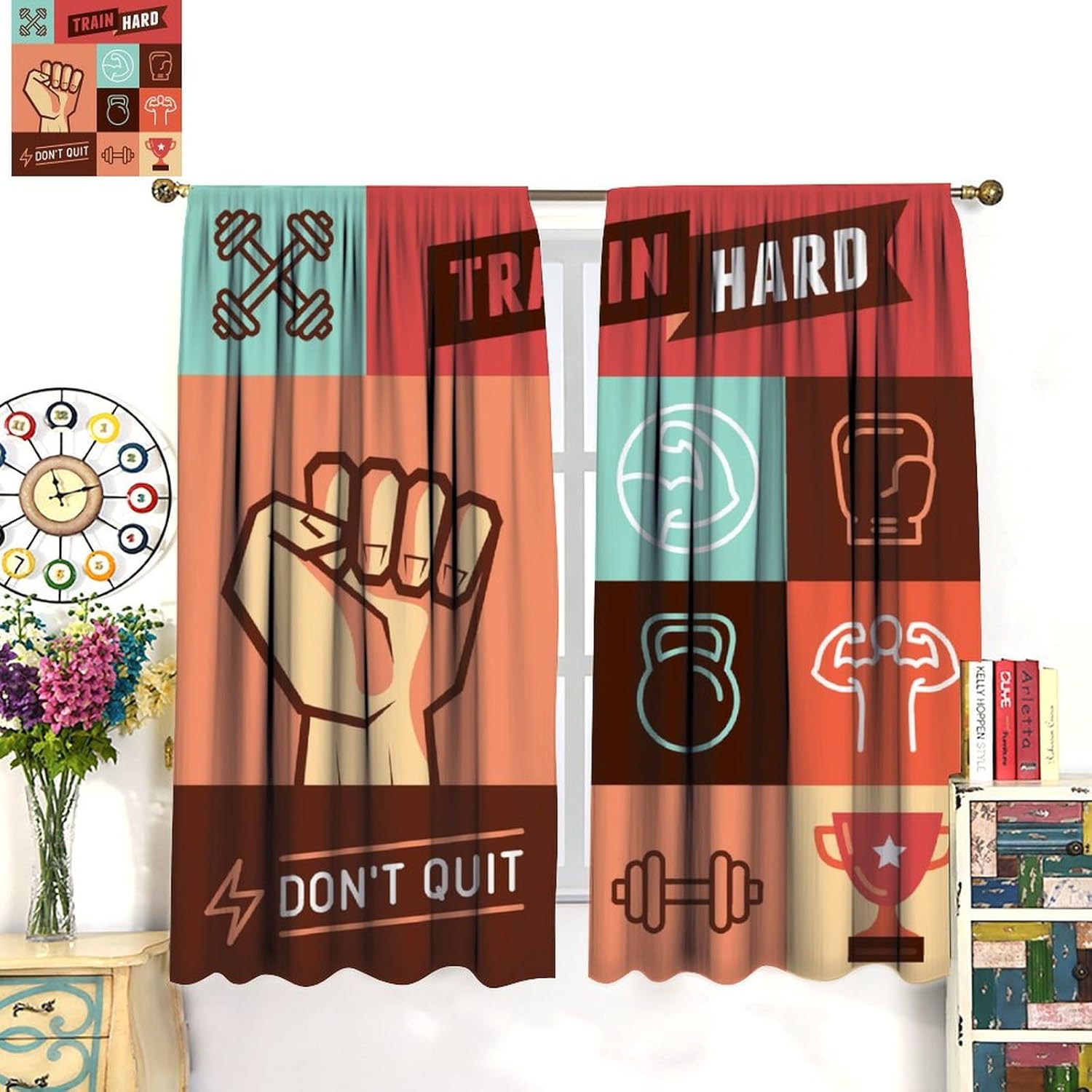 Fitness Gym Curtains Trainings Achievement Victory Strength Determination Don't Quit Phrase Curtain with Rod Pocket Bedroom Living Room Drapes Window Treatments 2 Panels Set 55" W X 63" L