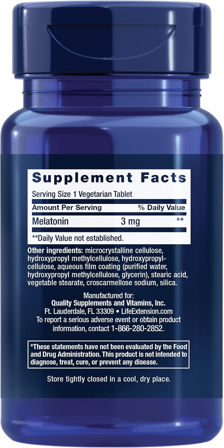 Life Extension Melatonin 6 Hour Timed Release 3 mg - For Circadian Rhythm & Immune Function, Cellular and DNA Health - Sleep Supplement - Non-GMO, Gluten-Free - Vegetarian Tablets, 60 Count