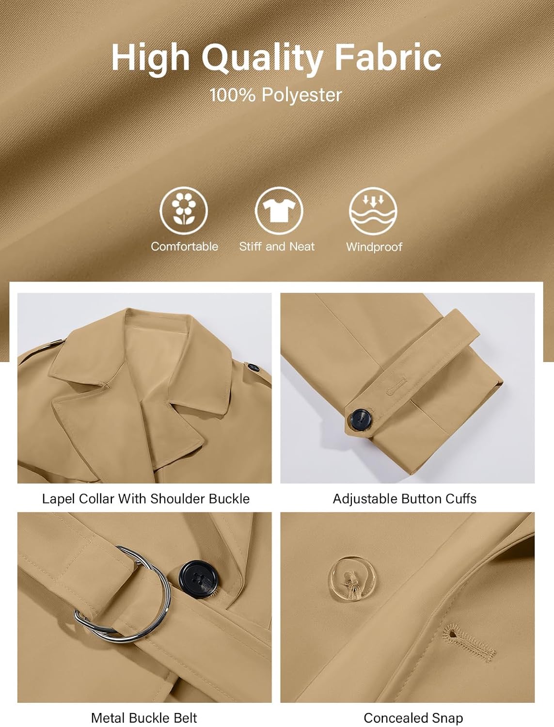 Tankaneo Womens Cropped Trench Coat Casual Double Breasted Short Jacket Fall Fashion Outerwear with Belt - Image 5