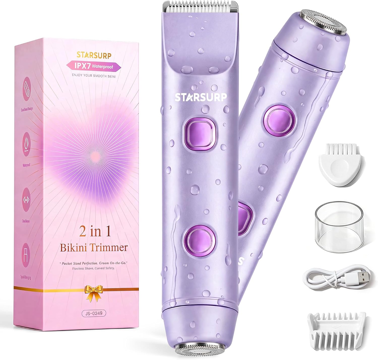 Bikini Trimmer for Women, Electric Razor & Shaver with Dual Ceramic Blades