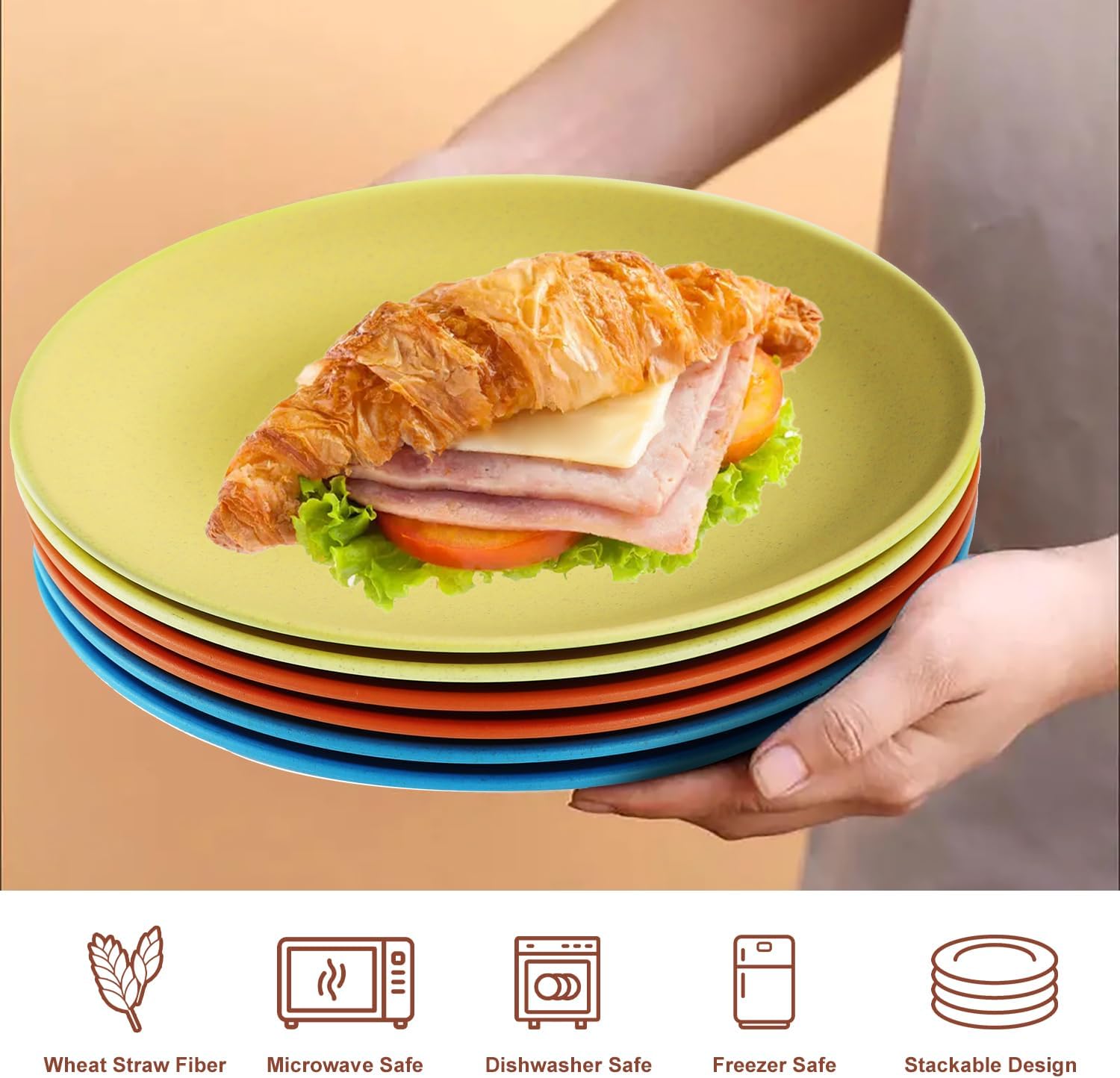 PYRMONT Wheat Straw Plates 10 Inch Versatile Plastic Dinner Plates, Salad Plates, Dishwasher Microwave Safe, Reusable Hard Plastic for RV Camping,