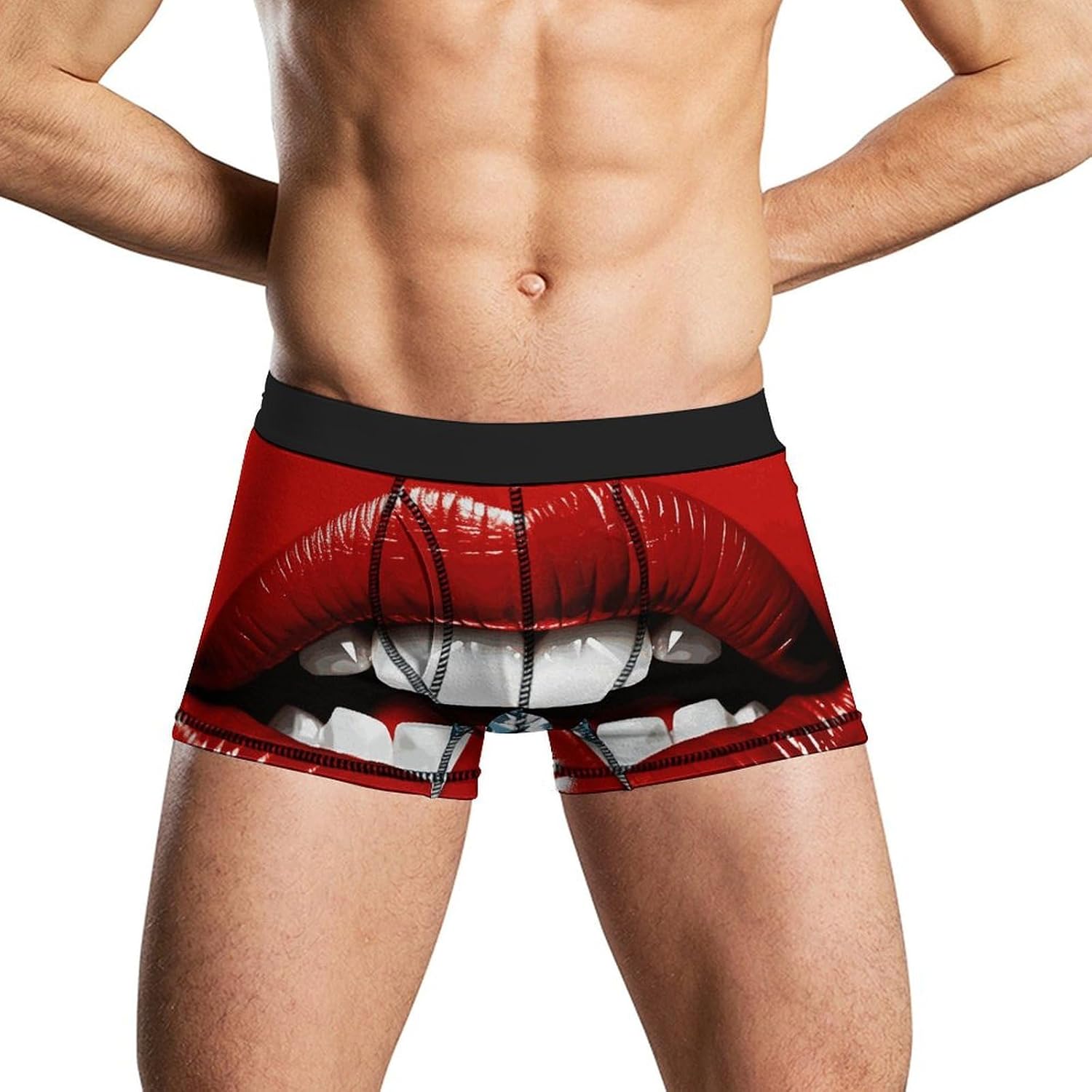 Red Lips with Diamond Mens Boxer Briefs Short Breathable Underwear Trunks Soft Moisture-Wicking Boxer Shorts Novelty Underpants S