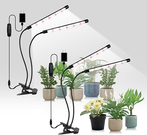 Bseah Luz de cultivo de plantas para plantas de interior, paquete de 2, luz de crecimiento interior de espectro completo, temporizador de encendido