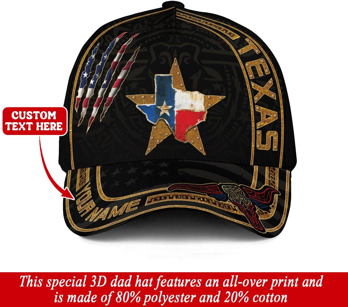 Custom Name Texas Baseball Cap, Customized Texas Baseball Hat, Texan Hats, Personalized Texan Caps for Men