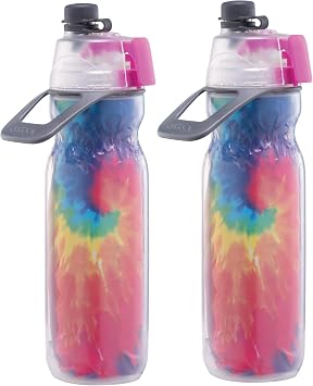 O2COOL Mist N Sip Insulated Bottle with Fine Mist Feature Tie Dye 20 oz 2 Pack