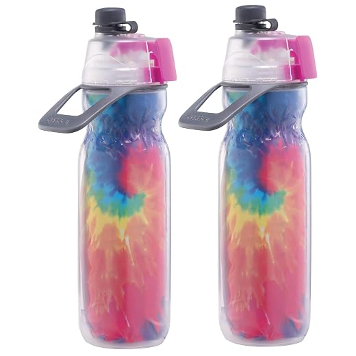 O2COOL Mist N Sip 20 oz Misting Sports Water Bottle 2-Pack Tie Dye