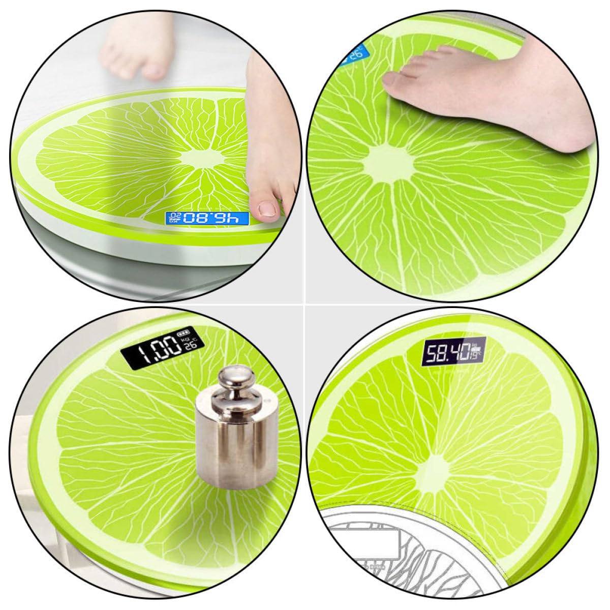 Uonlytech Báscula de Salud Duradera Diseño Creativo de Limón, Pantalla LED Grande y Vidrio Templado para Pesaje Corporal Preciso y Gestión de Actividad Física