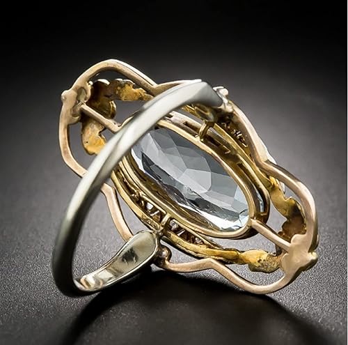 Miniatura 5 de Anillo de plata de ley 925 con diseño de esmeralda, diseño de flor dorada, anillos de compromiso chapados en oro con circonita cúbica ovalada, ideal