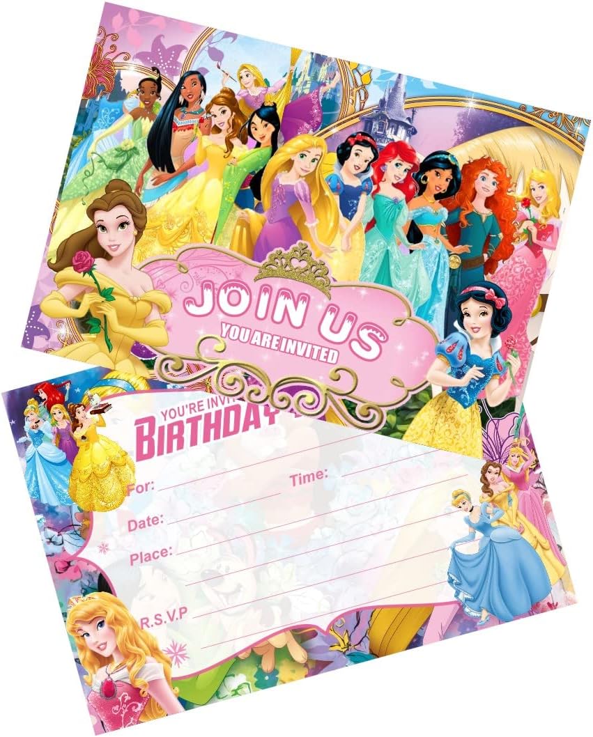 24pcs Princess Birthday Invitations,Princess Party Invitations,Princess Birthday Party Supplies Decoration (Invitations24pcs)