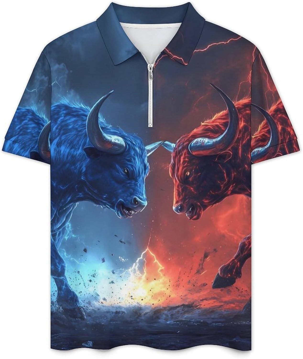 Ice Fire Cow Mens Polo Shirts Track Suits 2 Piece Short Sleeve Sweatsuit 1/4 Zip Golf Loungewear for Sports