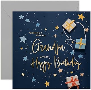 Old English Co. Grandpa Birthday Card for Him - Navy Blue Male Birthday Card for Family - Stars Wrapped Gifts Presents Card Design - Modern Birthday Card