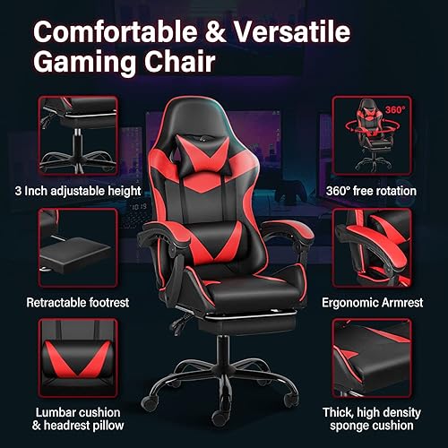 Miniatura 5 de YSSOA Silla de juegos con reposapiés, silla de jugador grande y alta, silla de oficina giratoria ajustable estilo carreras, sillas ergonómicas de