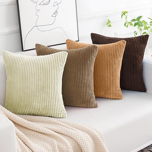 Miniatura 5 de Softalker Juego de 4 fundas de almohada de pana suave a rayas sólidas, 20 x 20 pulgadas, decoración moderna para sofá, dormitorio, sala de estar