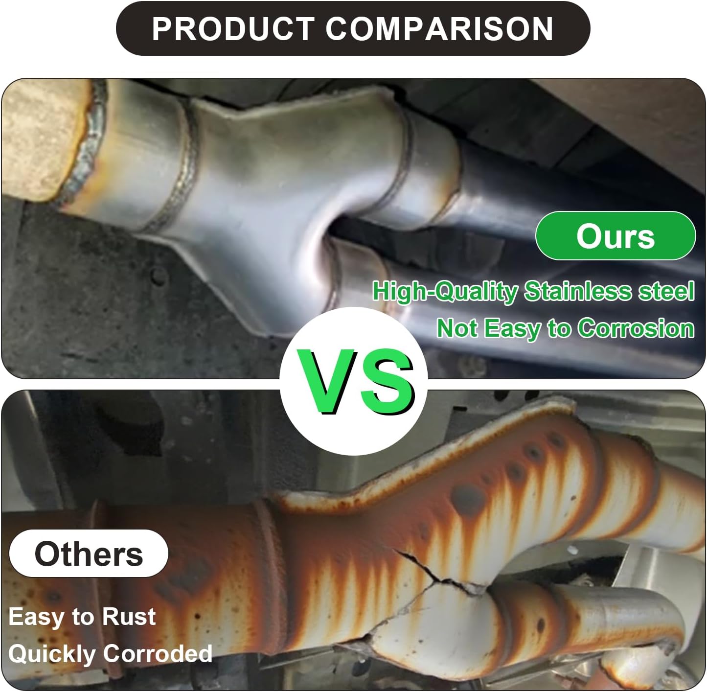 Exhaust Y pipe 2" Inlet 2" Outlet Exhaust Tip 409 Stainless Steel Exhaust Adapter Connector 10" Overall Length for Car Truck