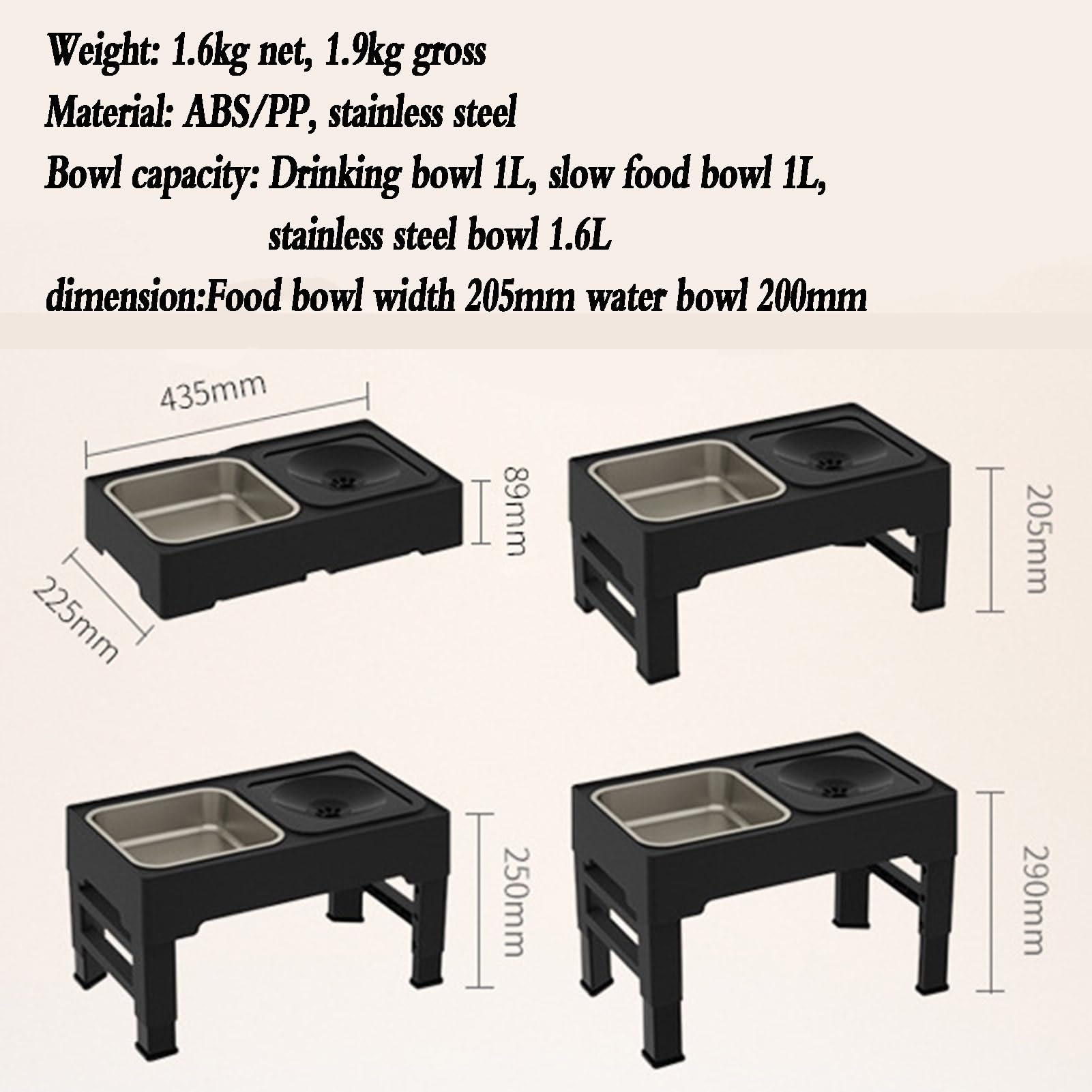 Cuencos elevados para perros, altura arbitraria ajustable, cuencos elevados para perros con soporte, comedero premium para perros con 2 cuencos gruesos para perros y mascotas pequeños, medianos y
