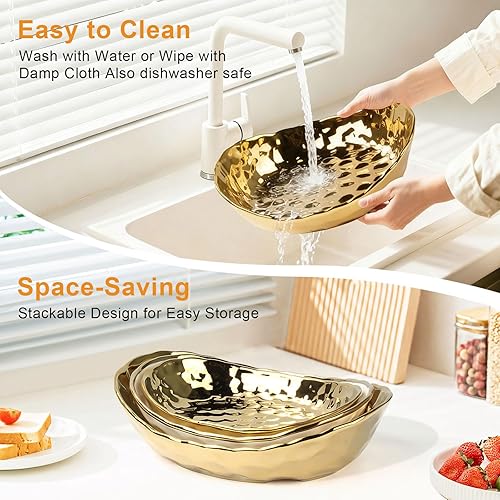 Vista 19 de Frutero para encimera de cocina, cesta de frutas de 3 niveles para encimera, soporte de frutas de cerámica, soporte de frutas escalonado con soporte