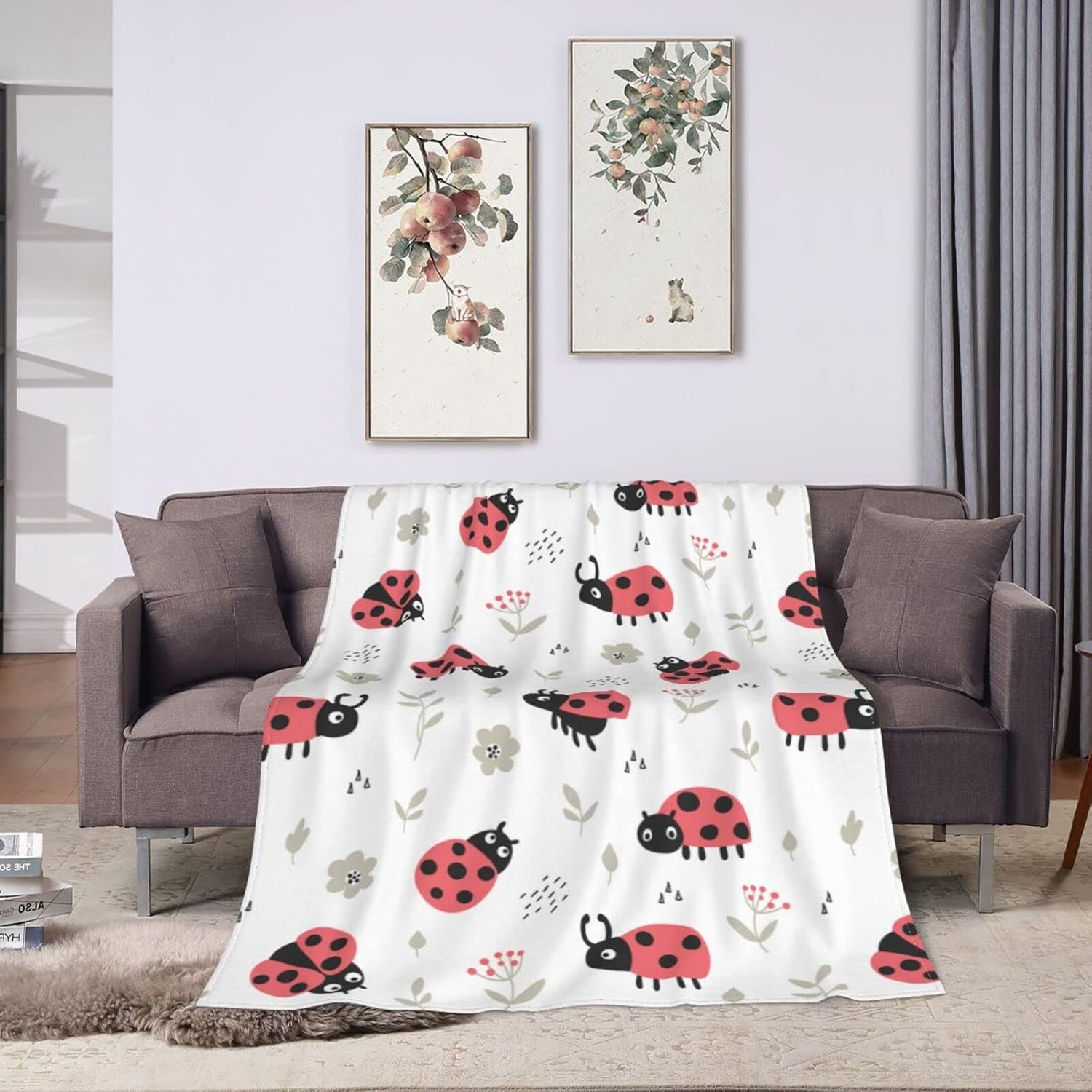 Ladybug Cute Ladybird Throw Blanket Super Soft Warm Bed Blankets for Couch Bedroom Sofa Office Car, All Season Cozy Flannel Plush Blanket for Girls Boys Adults, 60"X50" - Image 5